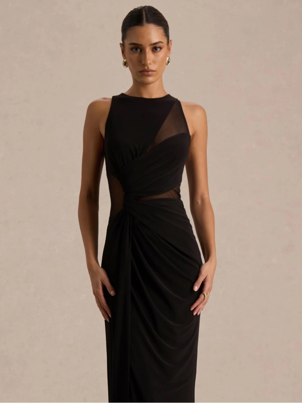 Club L London Opaline Black Mesh Maxi Gown Size 6